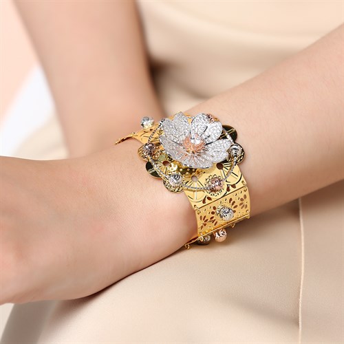 Vòng Tay Bạc Nữ Đính Đá Mạ Vàng 18K AvaJi AVJ.B000078 Màu Vàng