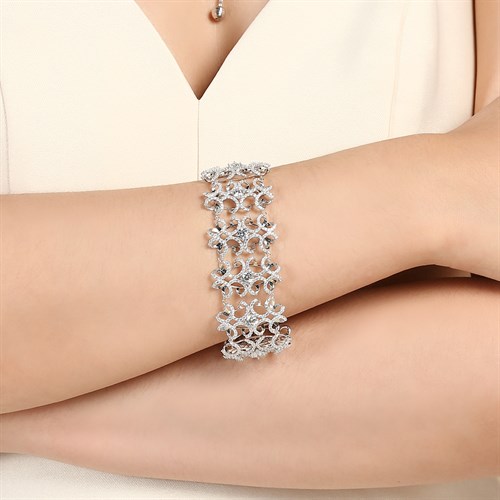 Vòng Tay Bạc Nữ Đính Đá Mạ Vàng Trắng AvaJi AVJ.B000084 Màu Bạc