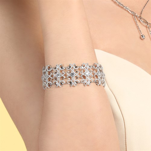 Vòng Tay Bạc Nữ Đính Đá Mạ Vàng Trắng AvaJi AVJ.B000084 Màu Bạc