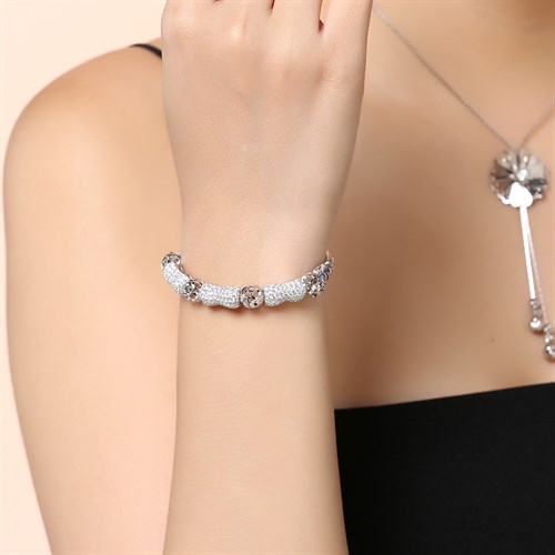 Vòng Tay Bạc Nữ Đính Đá Mạ Vàng Trắng AvaJi AVJ.T000087 Màu Bạc