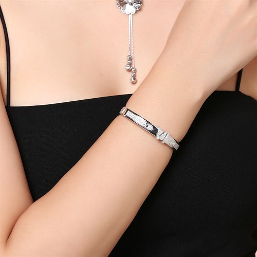 Vòng Tay Bạc Nữ Đính Đá Mạ Vàng Trắng AvaJi AVJ.T000102 Màu Bạc