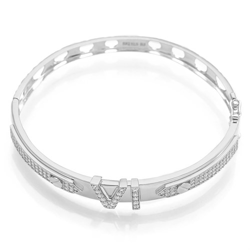 Vòng Tay Bạc Nữ Đính Đá Mạ Vàng Trắng AvaJi AVJ.T000102 Màu Bạc