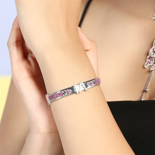 Vòng Tay Bạc Nữ Đính Đá Mạ Vàng Trắng AvaJi AVJ.T000104 Màu Bạc