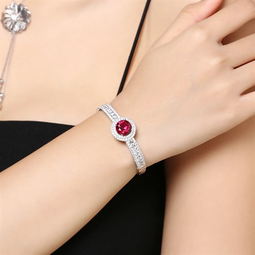 Vòng Tay Bạc Nữ Đính Đá Mạ Vàng Trắng AvaJi AVJ.T000110 Màu Bạc