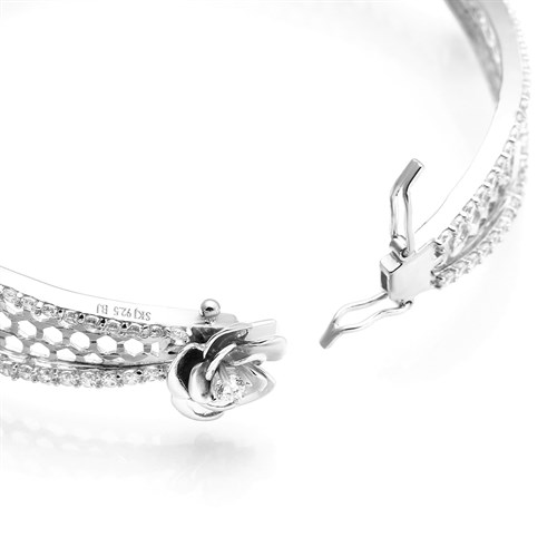 Vòng Tay Bạc Nữ Đính Đá Mạ Vàng Trắng AvaJi AVJ.T000114 Màu Bạc