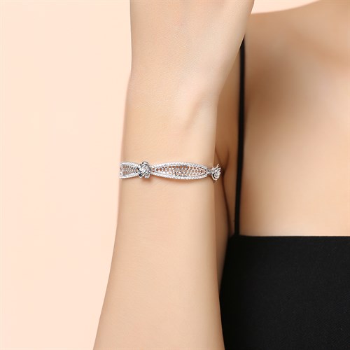 Vòng Tay Bạc Nữ Đính Đá Mạ Vàng Trắng AvaJi AVJ.T000114 Màu Bạc