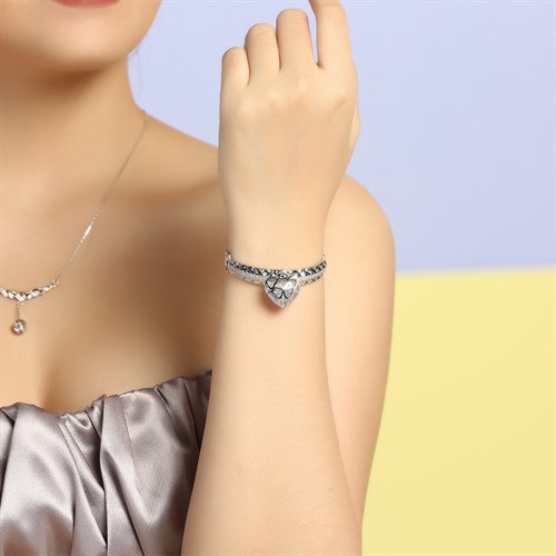 Vòng Tay Bạc Nữ Đính Đá Mạ Vàng Trắng AvaJi AVJ.T000119 Màu Bạc