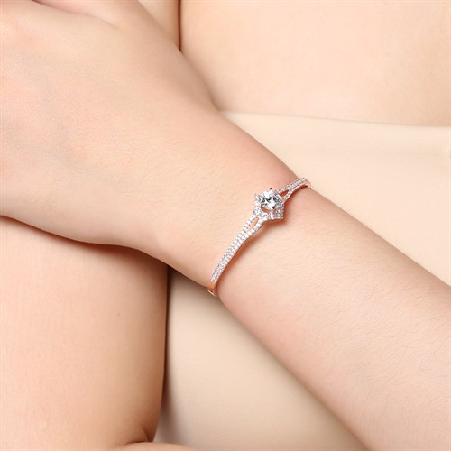 Vòng Tay Bạc Nữ Đính Đá Mạ Vàng Hồng AvaJi AVJ.T000121 Màu Vàng Hồng