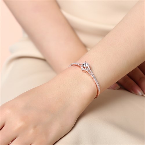 Vòng Tay Bạc Nữ Đính Đá Mạ Vàng Hồng AvaJi AVJ.T000121 Màu Vàng Hồng