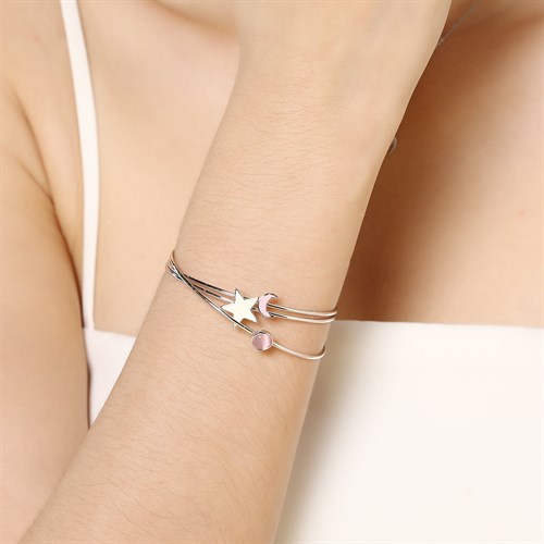 Vòng Tay Hợp Kim Nữ Đính Đá AvaJi AVJ.B000117.00 Màu Bạc