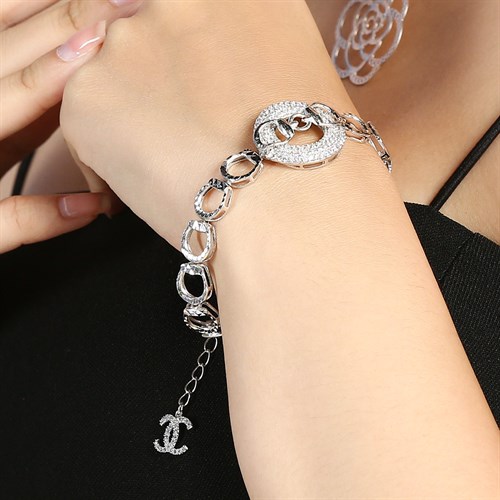 Lắc Tay Bạc Nữ Đính Đá Mạ Vàng Trắng AvaJi AVJ.B000050 Màu Bạc