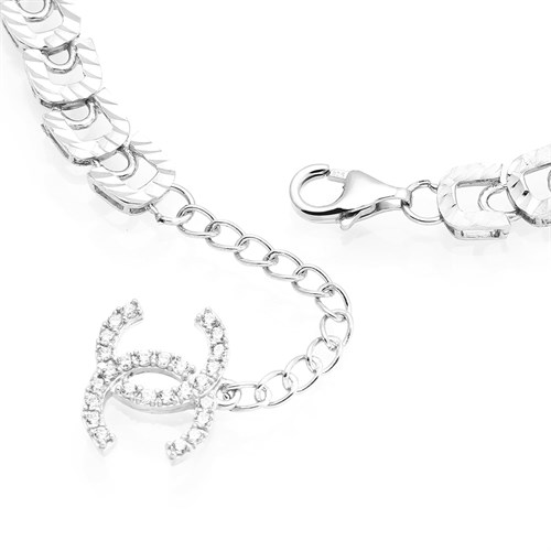 Lắc Tay Bạc Nữ Đính Đá Mạ Vàng Trắng AvaJi AVJ.B000065 Màu Bạc