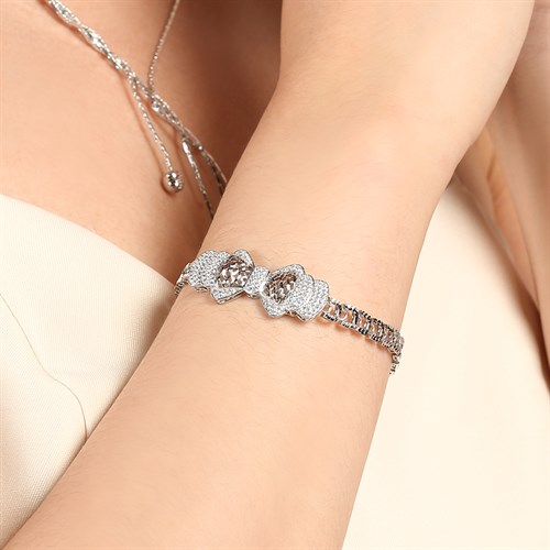 Lắc Tay Bạc Nữ Đính Đá Mạ Vàng Trắng AvaJi AVJ.B000065 Màu Bạc