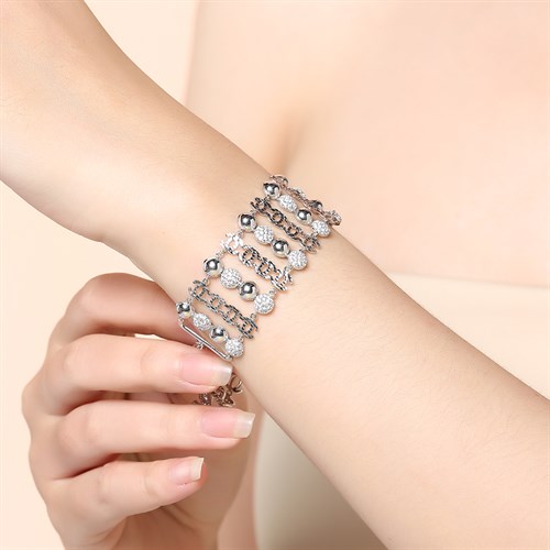 Lắc Tay Bạc Nữ Đính Đá Mạ Vàng Trắng AvaJi AVJ.B000075 Màu Bạc