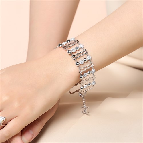 Lắc Tay Bạc Nữ Đính Đá Mạ Vàng Trắng AvaJi AVJ.B000075 Màu Bạc