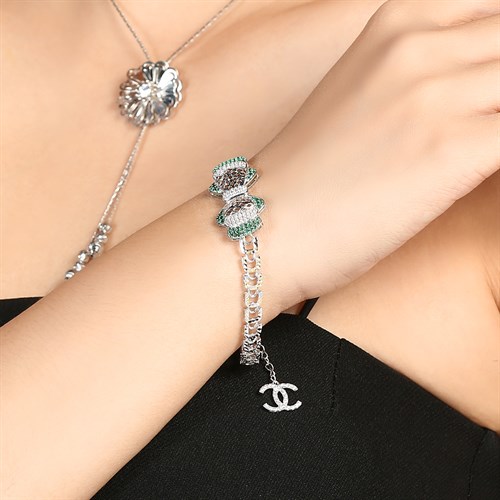 Lắc Tay Bạc Nữ Đính Đá Mạ Vàng Trắng AvaJi AVJ.B000081 Màu Bạc