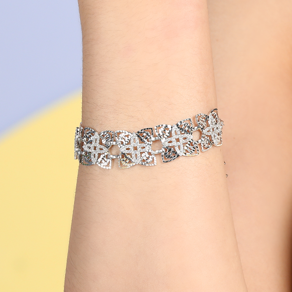 Lắc tay bạc Nữ AVAJi đính đá xi trắng BJ.B000085 Lắc tay bạc Nữ AVAJi đính đá xi trắng BJ.B000085