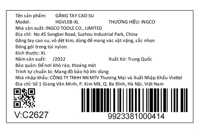 Găng tay cao su Ingco HGVL08-XL