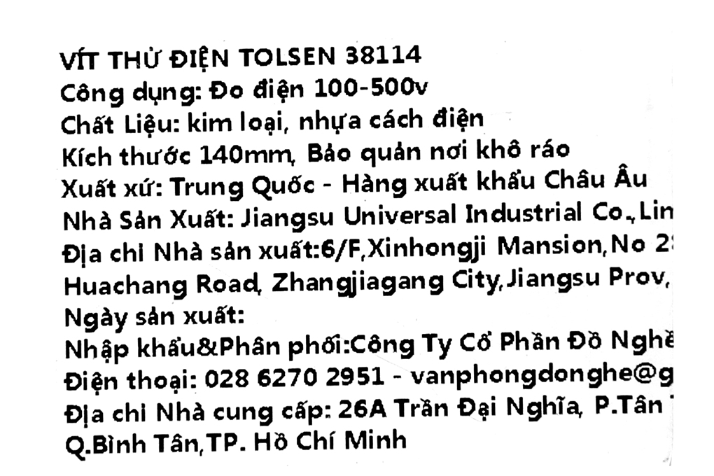 Bút thử điện 140mm Tolsen 38114