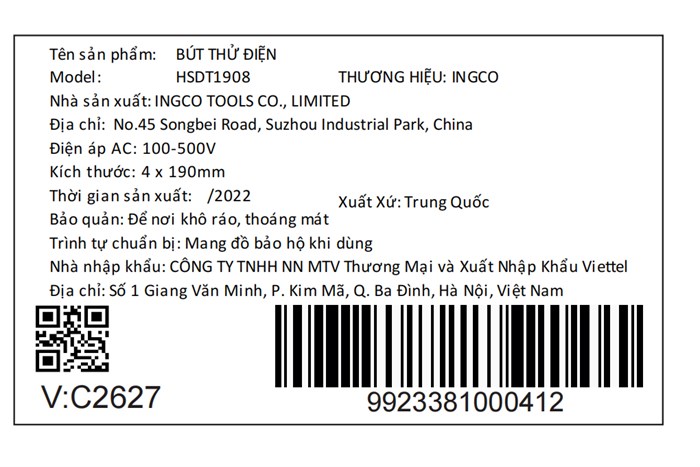 Bút thử điện 190 mm Ingco HSDT1908