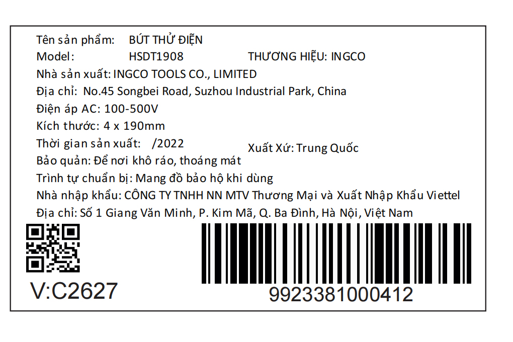Bút thử điện 190 mm Ingco HSDT1908