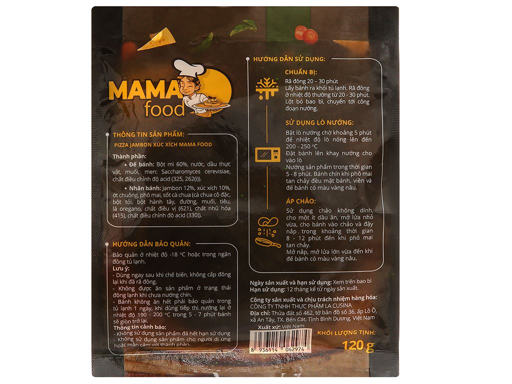 Pizza jambon xúc xích Mama Food 120g 3