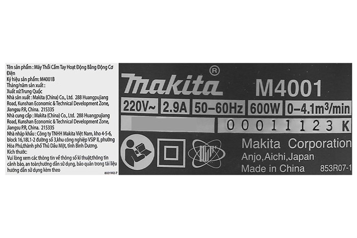 Máy thổi bụi Makita M4001B 600W