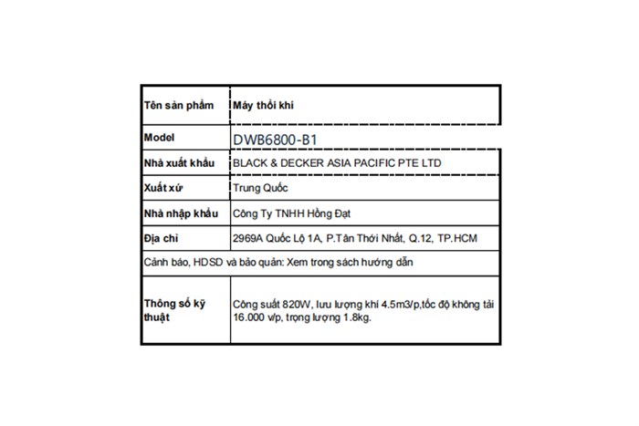 Máy thổi bụi Dewalt DWB6800-B1 820W
