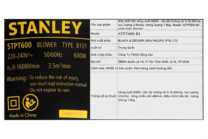 Máy thổi bụi Stanley STPT600-B1 600W
