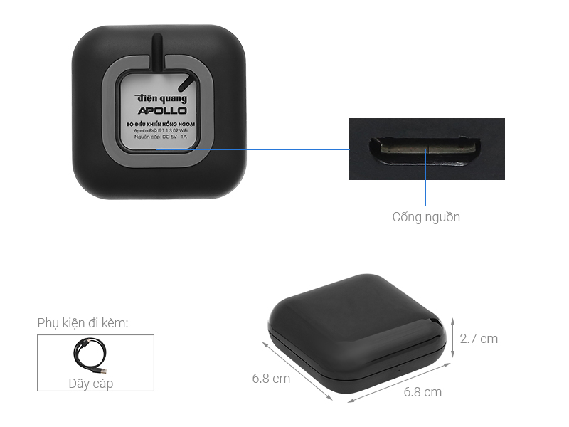 Bộ Điều Khiển Hồng Ngoại Điện Quang Apollo ĐQ IR1.1 S Wifi Đen