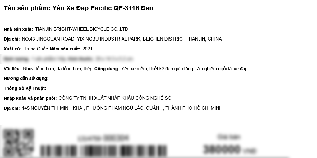 Yên xe đạp Pacific QF-3116 Đen