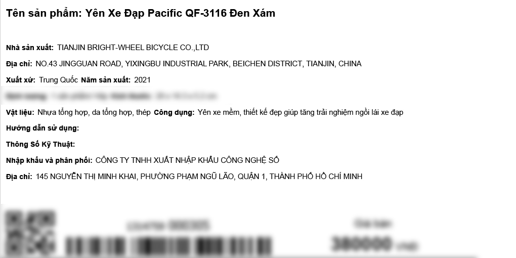 Yên xe đạp Pacific QF-3116 Đen Xám