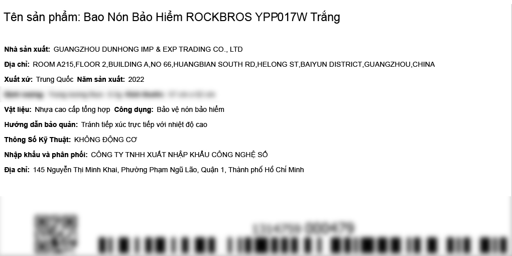 Bao Nón Bảo Hiểm ROCKBROS YPP017W Trắng