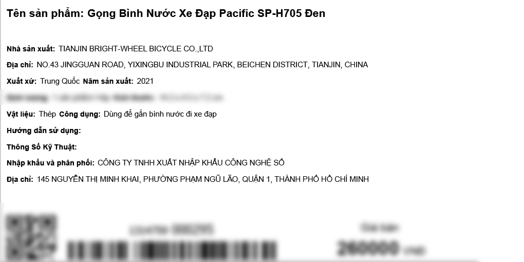 Gọng nước xe đạp Pacific SP-H705 Đen