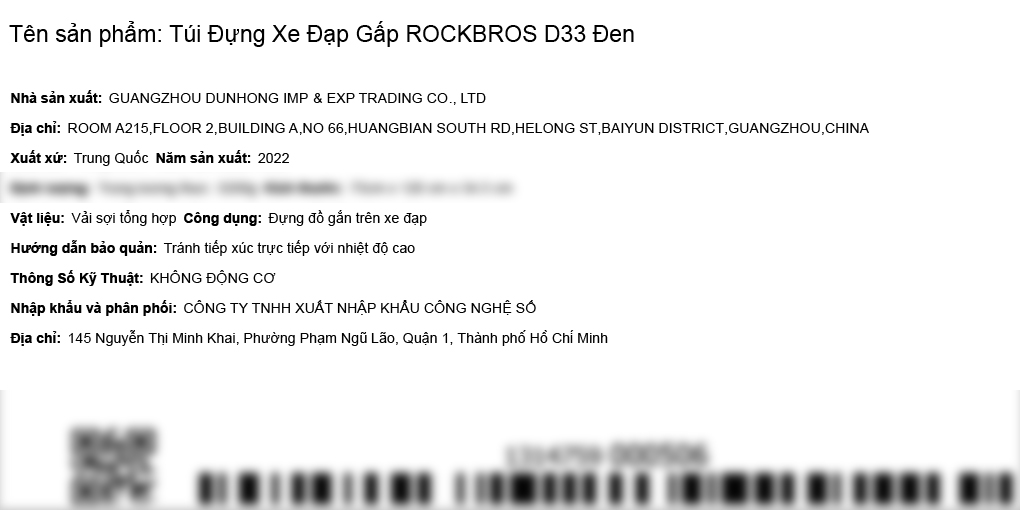 Túi đựng xe đạp gấp ROCKBROS D33 Đen