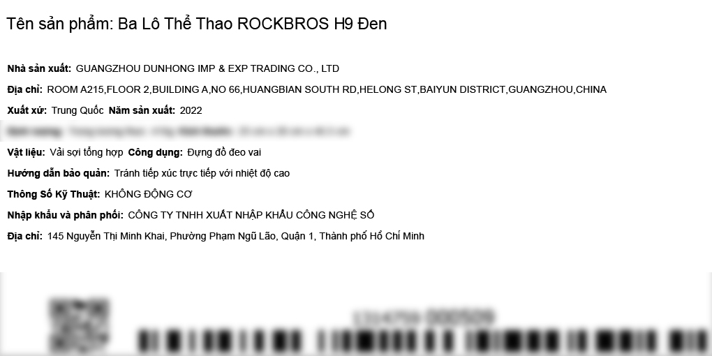 Balo thể thao ROCKBROS H9 Đen