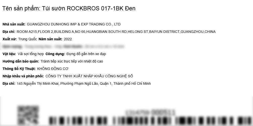 Túi sườn xe đạp ROCKBROS 017-1BK Đen