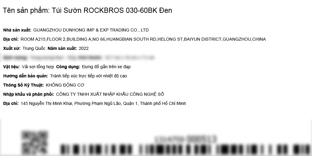 Túi sườn xe đạp ROCKBROS 030-60BK Đen