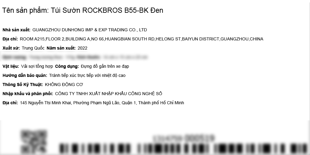 Túi sườn xe đạp ROCKBROS B55-BK Đen