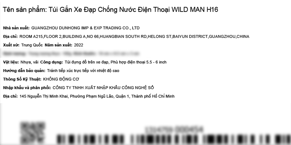 Túi sườn xe đạp Wild Man H16 Đen