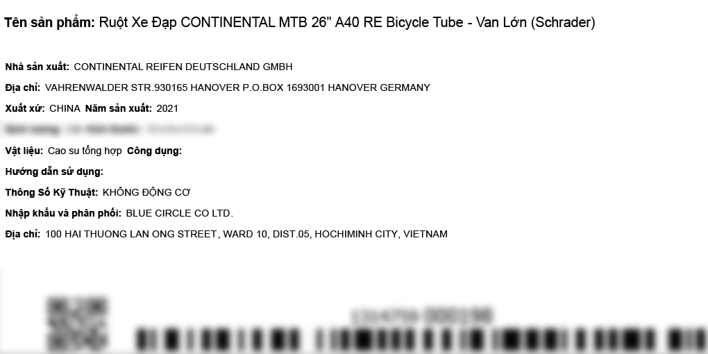 Ruột xe đạp Continental MTB 26