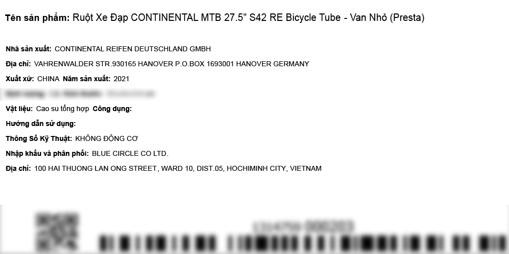 Ruột xe đạp Continental MTB 27.5