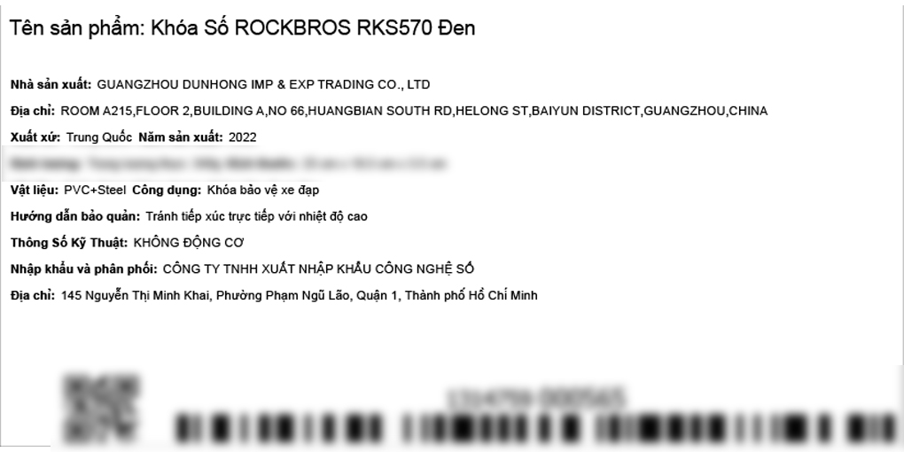 Khóa số xe đạp ROCKBROS RKS570 Đen