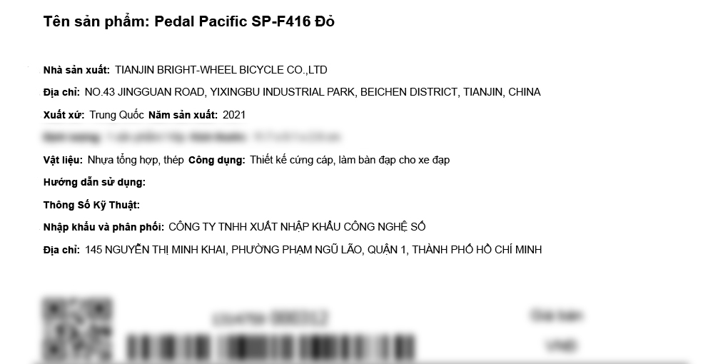 Pedal xe đạp Pacific SP-F416 Đỏ