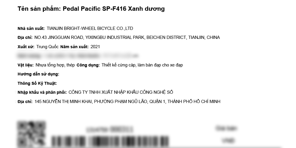 Pedal xe đạp Pacific SP-F416 Xanh dương