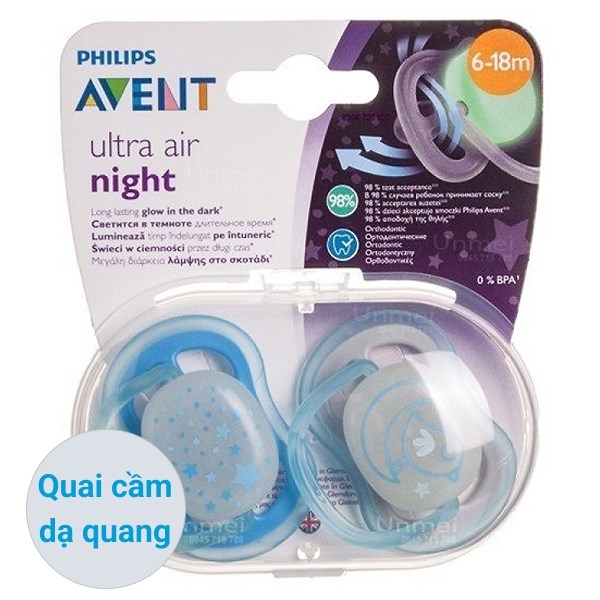 Bộ 2 ti ngậm Philips Avent dạ quang SCF376/21 (6 - 18 tháng) - Màu xanh - AVAKids.com