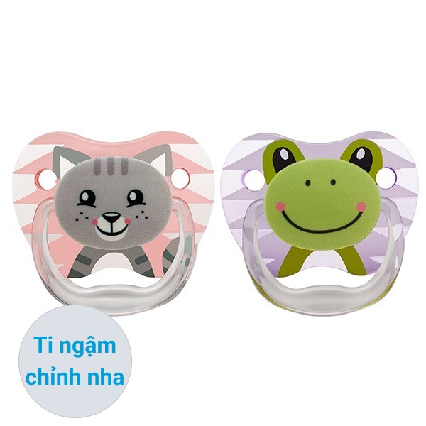 Bộ 2 ti ngậm Dr.Browns chỉnh nha (0 - 6 tháng) - Họa tiết mèo và ếch