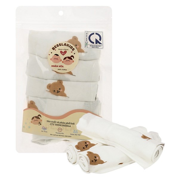 Set 5 cái khăn sữa cotton Bessla 2 lớp 30x30 cm - Hình thú - AVAKids.com