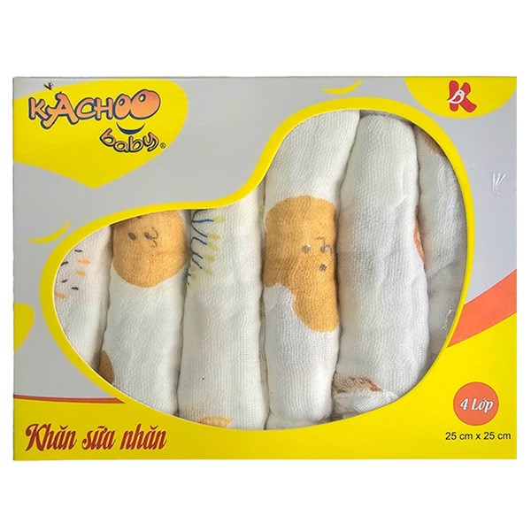 Set 6 cái khăn sữa cotton KACHOOBABY 4 lớp 25x25 cm - Hoạ tiết ngẫu nhiên mềm mại, an toàn - AVAKids.com