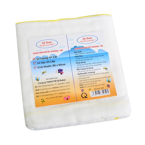 Khăn tắm cotton IQ Baby 5 lớp 80x90 cm - Màu ngẫu nhiên - AVAKids.com